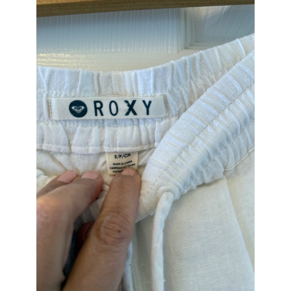 Roxy Linen Pants Small White Drawstring Elastic W… - image 3